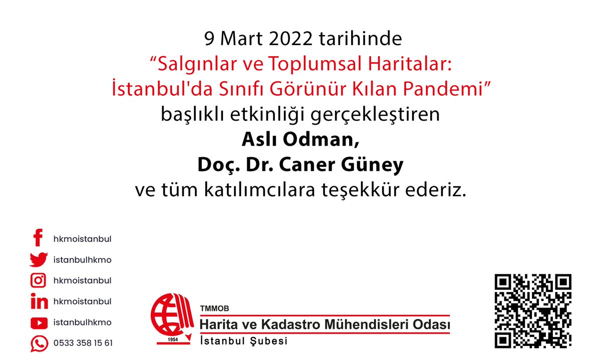 istanbulhkmo's tweet photo. 9 Mart 2022 tarihinde “Salgınlar ve Toplumsal Haritalar: İstanbul'da Sınıfı Görünür Kılan Pandemi” başlıklı etkinliği gerçekleştiren @odmanasli, @guneycan ve tüm katılımcılara teşekkür ederiz. https://t.co/jMYG0uPY5l