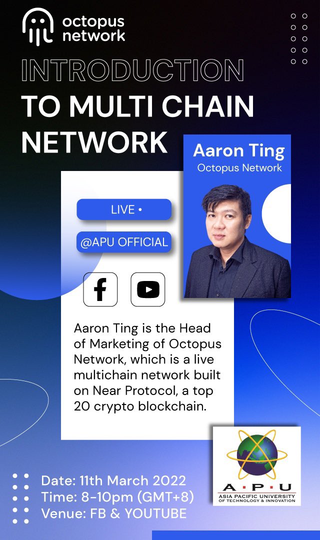 OmnityNetwork's tweet image. Do you know what is a Multichain Network?

This is your chance to learn more about it! Join @AaronTing8 in this #AMA Session with #APU. 

Details: 

🗓11th March 2022 (Friday)
⏰ 8-10pm (GMT+8)
📍  facebook.com/11471637565/

#Multichainnetwork #Web3