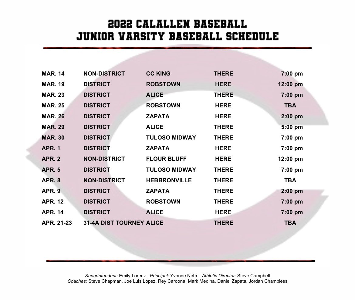 Calallen Wildcat Baseball on Twitter "3 revised schedules! Good Luck