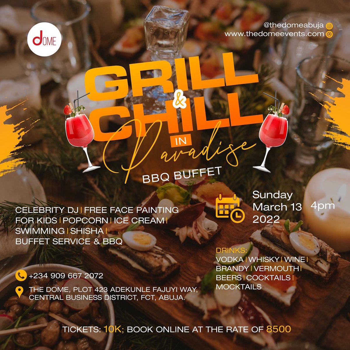 thedomeabujaa's tweet photo. Come enjoy our exquisite BBQ Buffet this Sunday, exotic meat and drinks with a lot of fun activities for family and friends.

Don’t miss the experience, see you this Sunday 

#BBQ #Buffet #BuffetExperience #GrillandChill #ChillandGrill #TheDome #AbujaEvents #Events https://t.co/j4IwuvPiyV