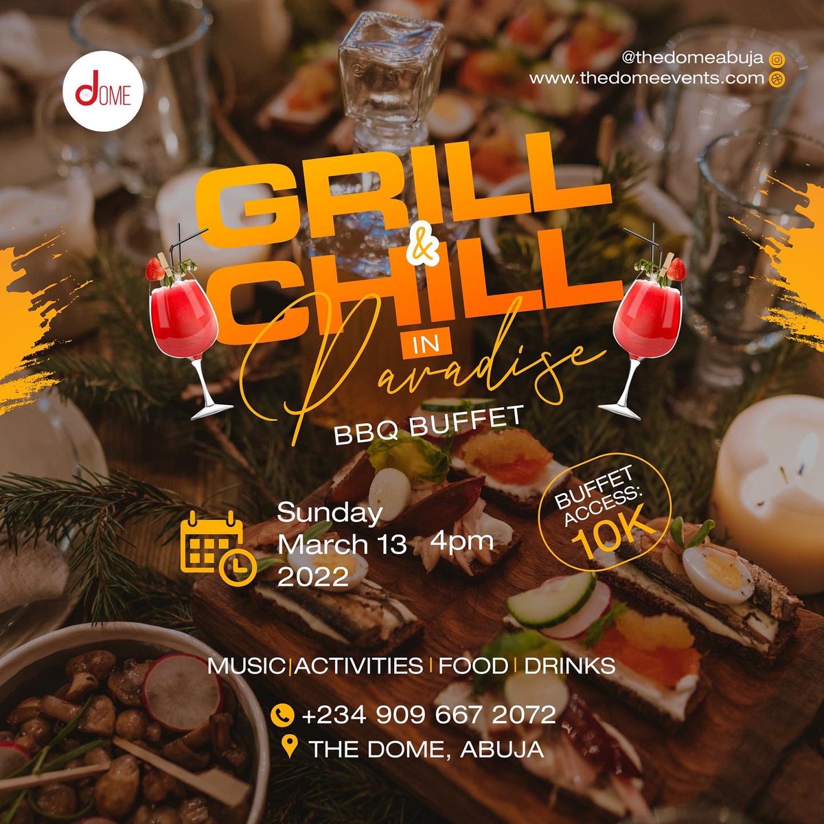 thedomeabujaa's tweet photo. Come enjoy our exquisite BBQ Buffet this Sunday, exotic meat and drinks with a lot of fun activities for family and friends.

Don’t miss the experience, see you this Sunday 

#BBQ #Buffet #BuffetExperience #GrillandChill #ChillandGrill #TheDome #AbujaEvents #Events https://t.co/j4IwuvPiyV