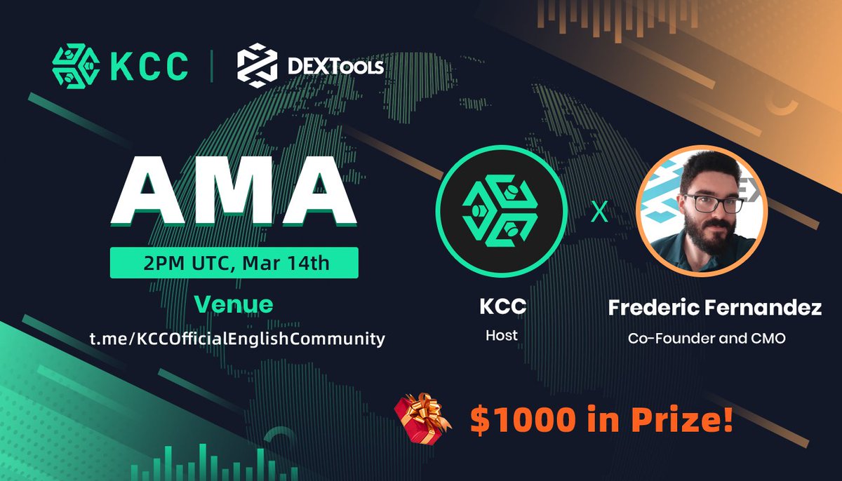 #KCC and <a href="/DEXToolsApp/">DEXTools</a> are going to have an #AMA coming Monday in the KCC main chat.

🕐Date &amp; Time: 2 PM UTC, Mar 14th
🏠Venue: t.me/KCCOfficialEng…

🎁4 events with $1000 to win: wn.nr/GQT4v2

#Crypto #Giveaway #GleamGiveaway #BUIDL #KCCUnicorn