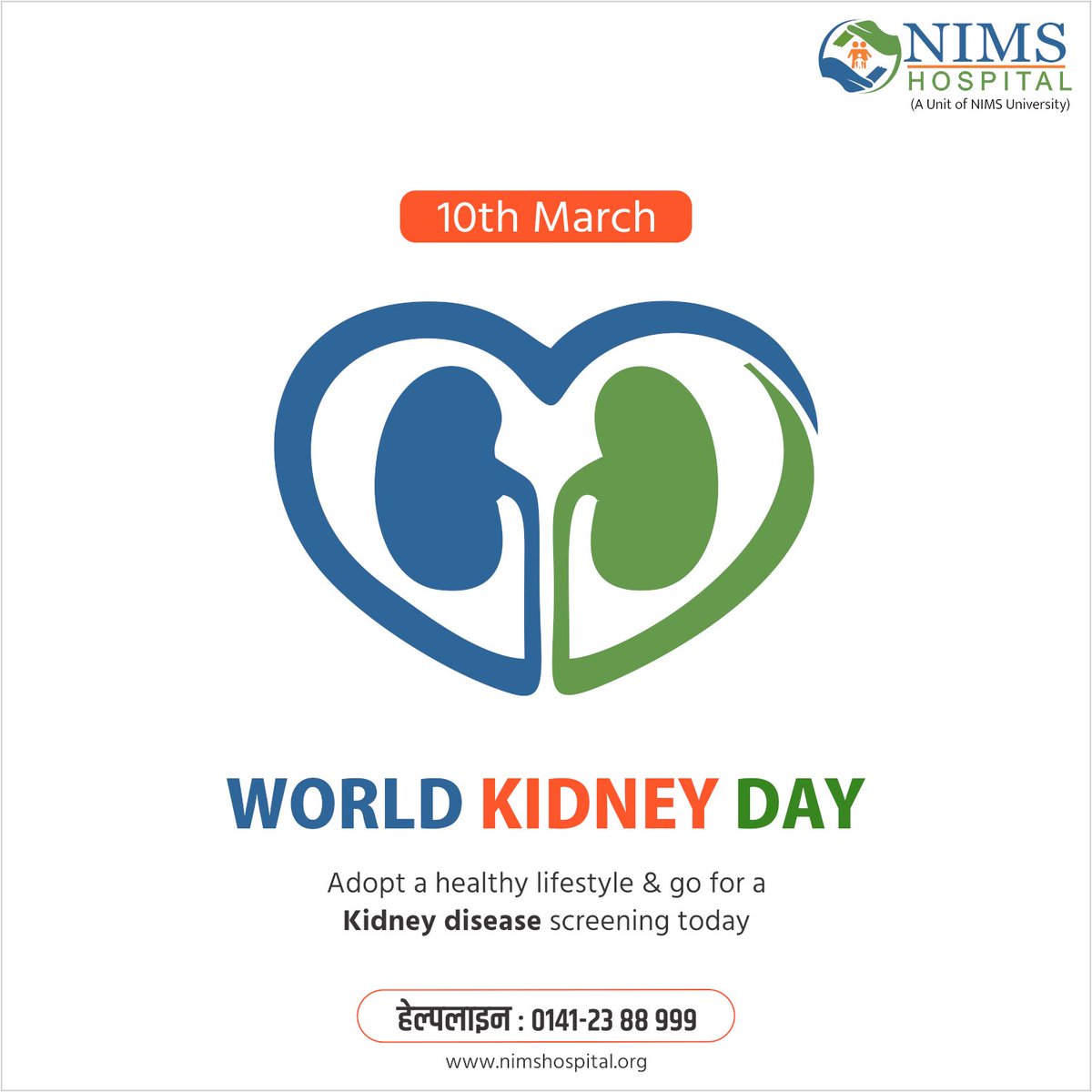 NIMShospital_'s tweet photo. Let's take pledge to keep a healthy lifestyle and to get regular kidney checkup on occasion of #WorldKidneyDay . 
#kidneyhealth #kidneytransplant #kidneystones #kidneydiseaseawareness  #NIMSHospital #NIMSUniversity https://t.co/3AwuBFNpc3