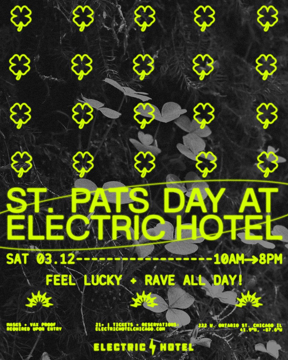 The St. Pats Day Rave only a few days away⚡️

Hit the link in our bio for tickets while they last!

See you at check in ⚡️

#electrichotelchicago #StPatricksDay