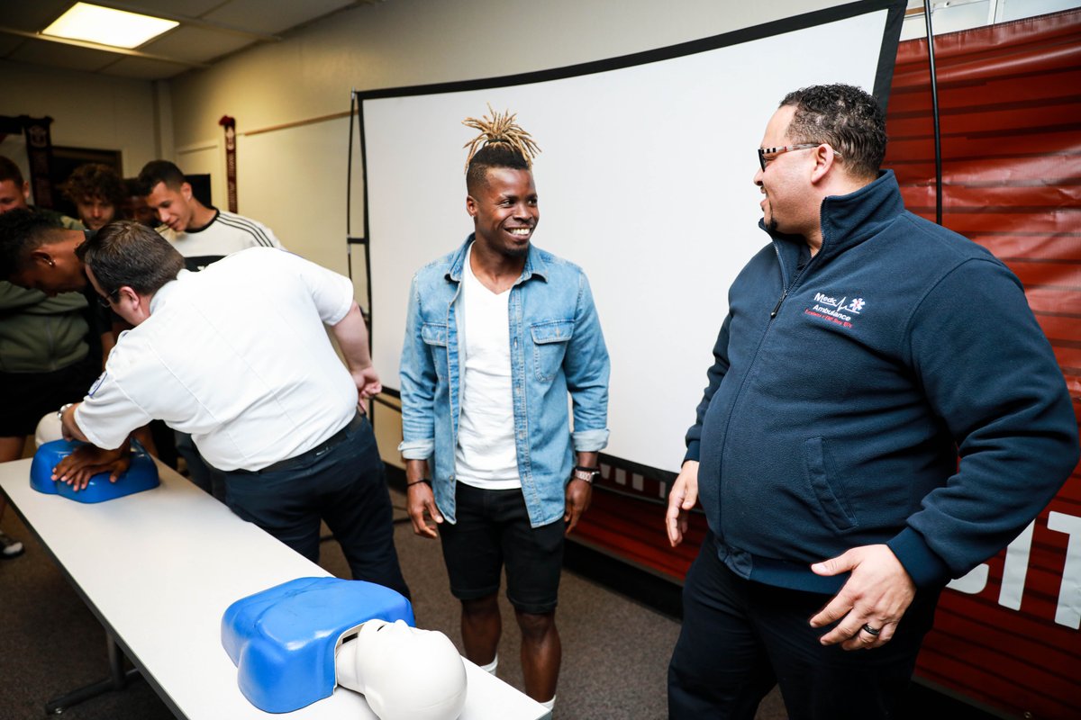 SacRepublicFC's tweet photo. Thank you to our friends @MedicAmbulance for coming out to our training facilities and providing vital information to our squad with a CPR session. #IndomitablePartner https://t.co/O8OcckAQZO