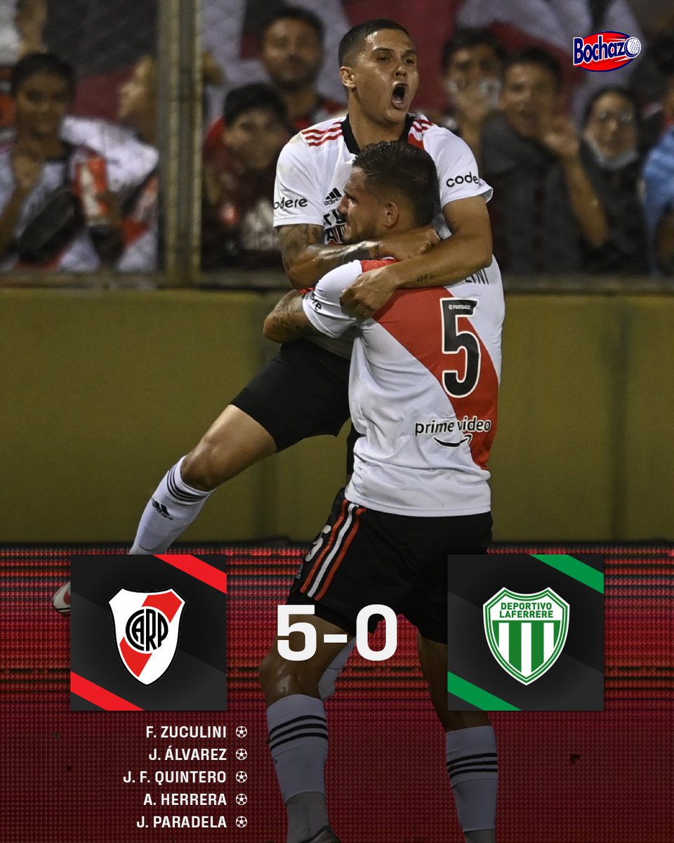bochazook's tweet photo. 🔴 RIVER CUMPLIÓ EN SALTA 

➡️ El equipo de Gallardo venció 5-0 a Laferrere (Primera C) y se metió en los 16avos de final de la Copa Argentina

⚽ Zuculini, Juanfer Quintero, Julián Álvarez, Herrera y Paradela 

✔️ Espera por Barracas Central o Acassuso 

📸 @RiverPlate https://t.co/I3xrQfO2qN