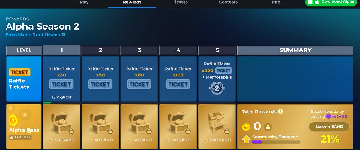 lowhand111's tweet photo. @TheSandboxGame I just participated in the daily #SandboxAlphaS2Contest for a chance to earn up to 1,000 $SAND! Starting March 9 -  Show your Raffle Tickets. Check out my screenshot below! 👇 #SandboxAlphaS2 https://t.co/LhYjFTsuZT