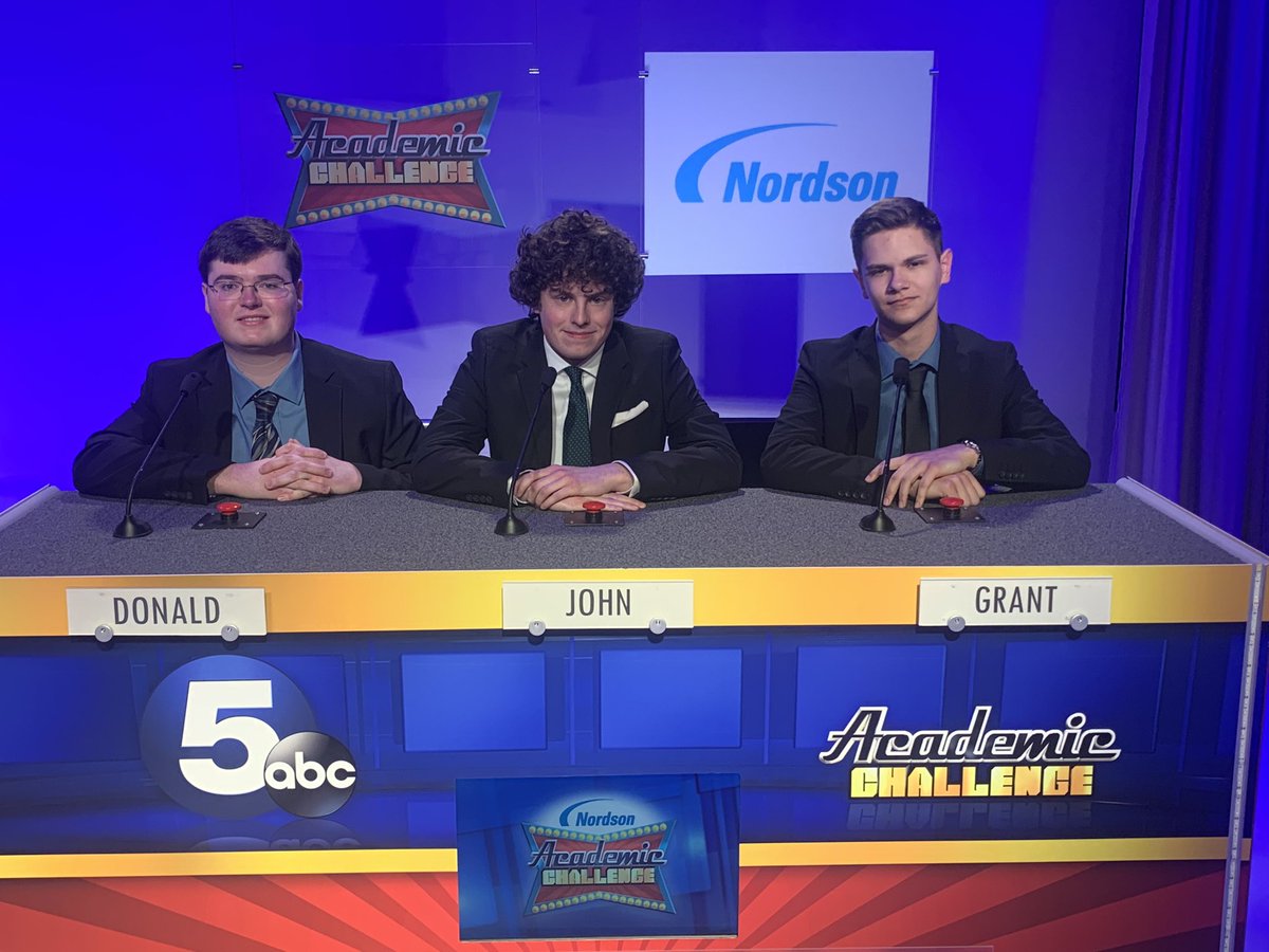 SteelePrincipal's tweet photo. Congratulations @SteeleAcademic Team Grant Sooy, Donald Theisen, and John Perez Strohmeyer for competing on @WEWS for @Nordson_Corp Academic Challenge Meet!!!
#SmartComets
#ProudPrincipal https://t.co/q1nZ1tkoPU