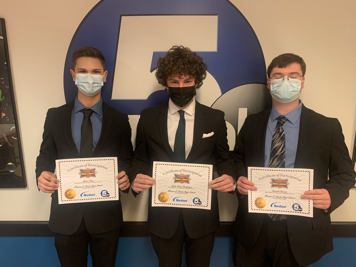 SteelePrincipal's tweet photo. Congratulations @SteeleAcademic Team Grant Sooy, Donald Theisen, and John Perez Strohmeyer for competing on @WEWS for @Nordson_Corp Academic Challenge Meet!!!
#SmartComets
#ProudPrincipal https://t.co/q1nZ1tkoPU