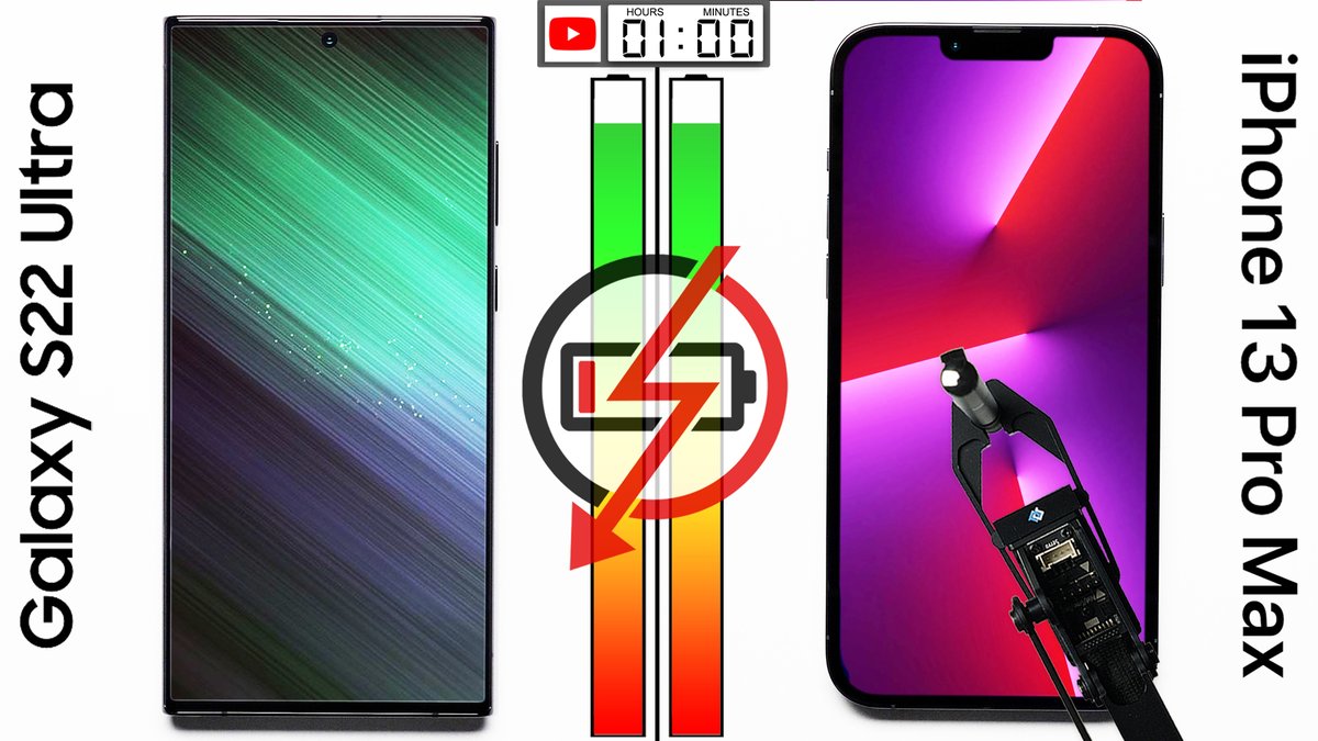 phonebuff's tweet photo. Galaxy S22 Ultra vs. iPhone 13 Pro Max Battery Test! https://t.co/xgJvHegLd6 https://t.co/FGAr9SFEre