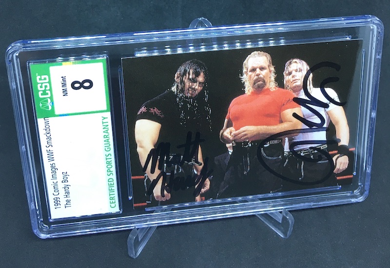 BlowoutBuzz's tweet photo. For #WrestlingCardWednesday ... I'll go with the rookie-year dual-auto for the Hardys. Pulled it in a past bulk lot for #BuzzMania.
From The Buzz Archives >> https://t.co/z62FEfg05G #collect #AEW #WWE https://t.co/FOhzDjtoVj