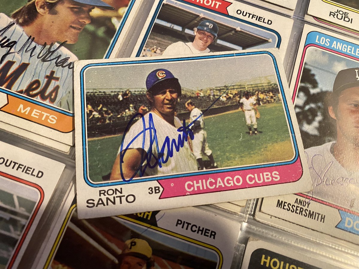 74toppsproj's tweet photo. Between 1963 and 1969, Ron Santo went to 6 All Star games, won five gold gloves, and placed in the top ten of MVP voting four times. Based on WAR, his career peak is fourth best all time for third basemen. In 1964, he led the league in both triples and walks. https://t.co/NonO0Xp4r4