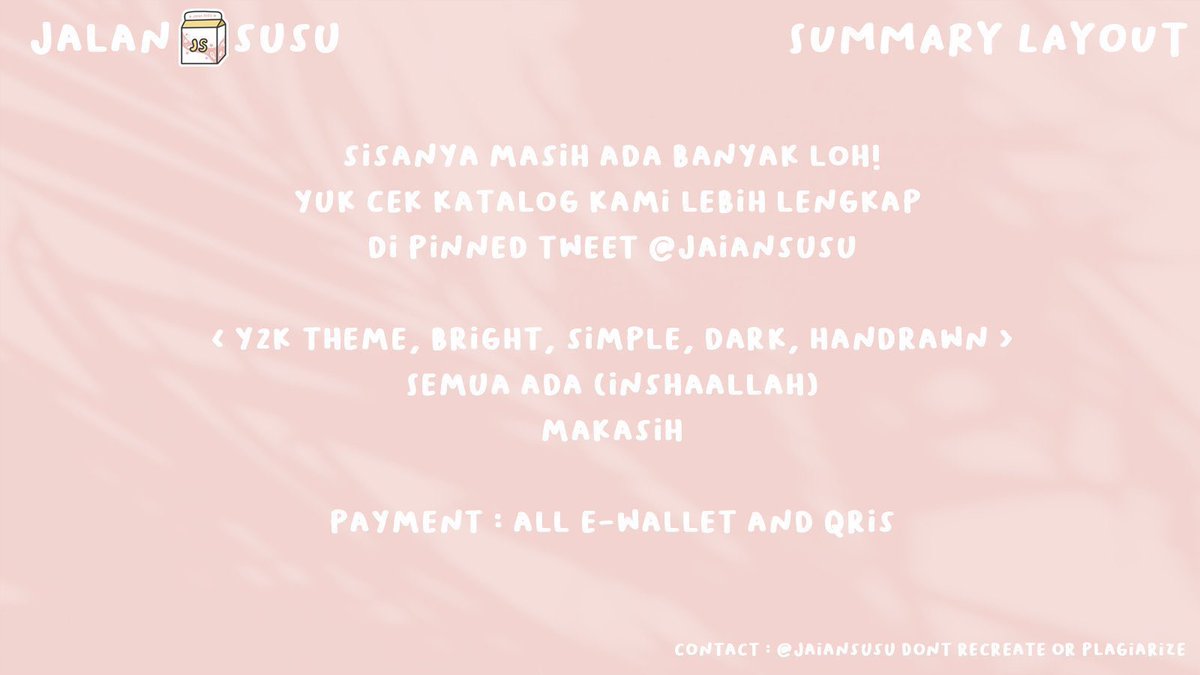 retweets are much appreciated

hai! <a href="/jaIansusu/">jasu.</a> masih buka ya men temen!

ada katalog kak cimary, ultramen, milou (5 slot), dan prenagain!

banyaaaak banget pilihan layoutnya! ditunggu jajannya! makasih! 💗🌷

#zonauang #zonaba