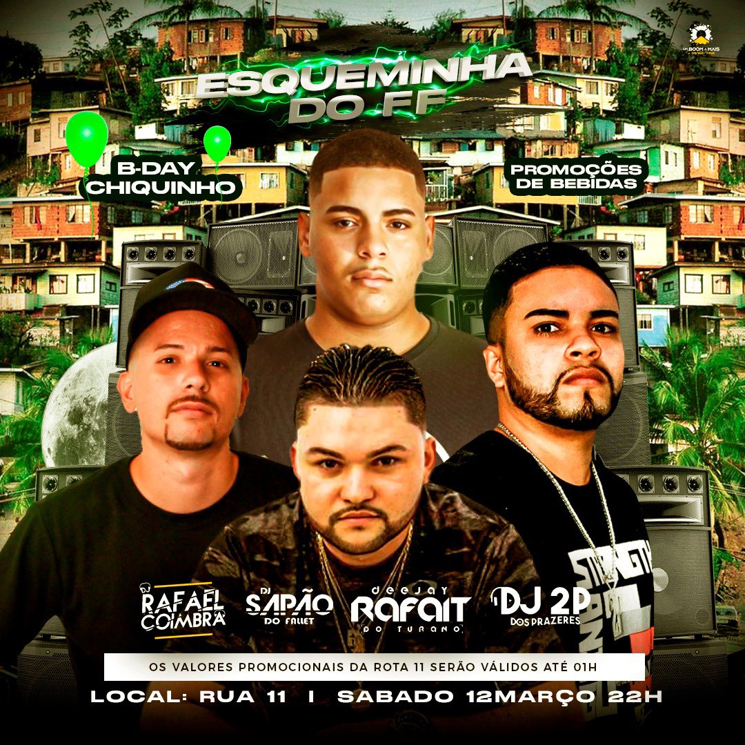 silvaaugusto_'s tweet photo. A BOA DE SABADO AGORAAAA!!! 🤭👏🏾🤤

ESQUEMINHA DO FF 🤩🎉🥳💃🏻🕺🏻
 
💥Dj 2P DOS PRAZERES 
💥Dj RAFAEL COIMBRÃ 
💥DJ RAFAIT DO TURANO 
💥DJ SAPÃO 

DOSE DUPLA DE BRAHMA ATÉ 00:00 🍻🍻
  PARANDO TUDO, EXPLANA PRA GERAL 🔥🔥 https://t.co/vjpdzHD0jo