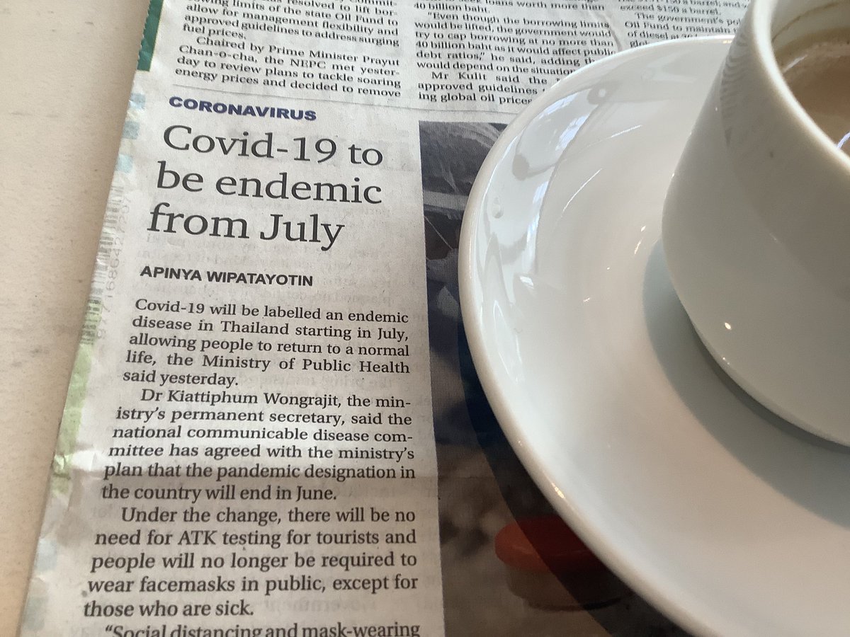 CurtisSChin's tweet photo. #Thailand 🇹🇭

Zooming in on this headline, via @BangkokPostNews: “Covid-19 to be endemic from July.” #allelsebeingequal. 

“Under the change, there will be no need for ATK testing for tourists &amp; people will no longer be required to wear facemasks…”

Read👉https://t.co/EQs1VEo7oM https://t.co/sdphptfyvd