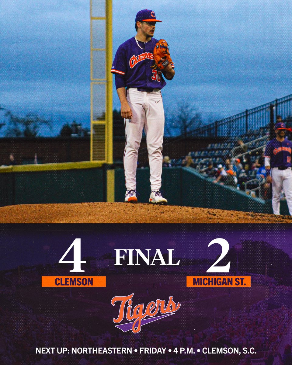 ClemsonBaseball's tweet photo. MIDWEEK DUB! Tigers improve to 1️⃣2️⃣-0️⃣ with another gutsy win over the Spartans!

STORY - https://t.co/nkdjX3vfnT https://t.co/HGsvl7gvO8