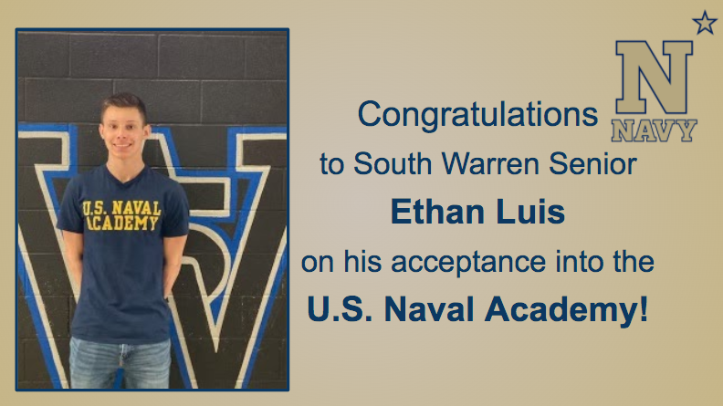The @swhsguidance team would like to extend a BIG SPARTAN SHOUT OUT to <a href="/SouthWarrenHigh/">Jenny Hester</a> Senior - Ethan Luis - on his acceptance in to the U.S. Naval Academy!  Sparta is very proud of you, Ethan!