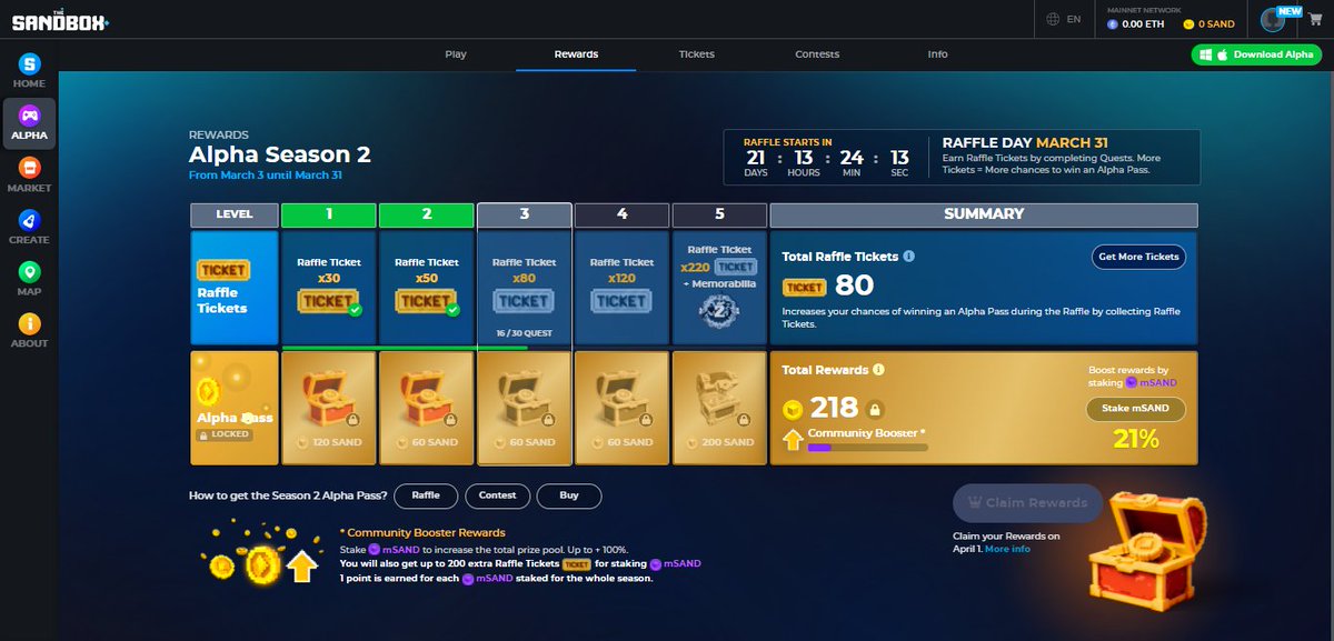 onasa555's tweet photo. @TheSandboxGame I just participated in the daily #SandboxAlphaS2Contest for a chance to earn up to 1,000 $SAND! Starting March 9 -  Show your Raffle Tickets. Check out my screenshot below! 👇 #SandboxAlphaS2 https://t.co/f2kEoiM7vM