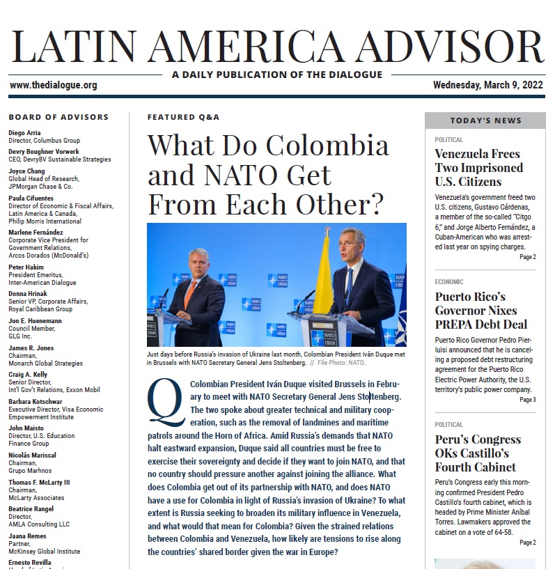 MarkKennedy721's tweet photo. President @IvanDuque met with @NATO's @jensstoltenberg recently. #Duque said all countries must be free to join #NATO if they so choose. What does #Colombia get out of its partnership with NATO, and does NATO have a use for Colombia?
Our experts weigh in: https://t.co/9A840NLPiI https://t.co/rycgFzSrYk