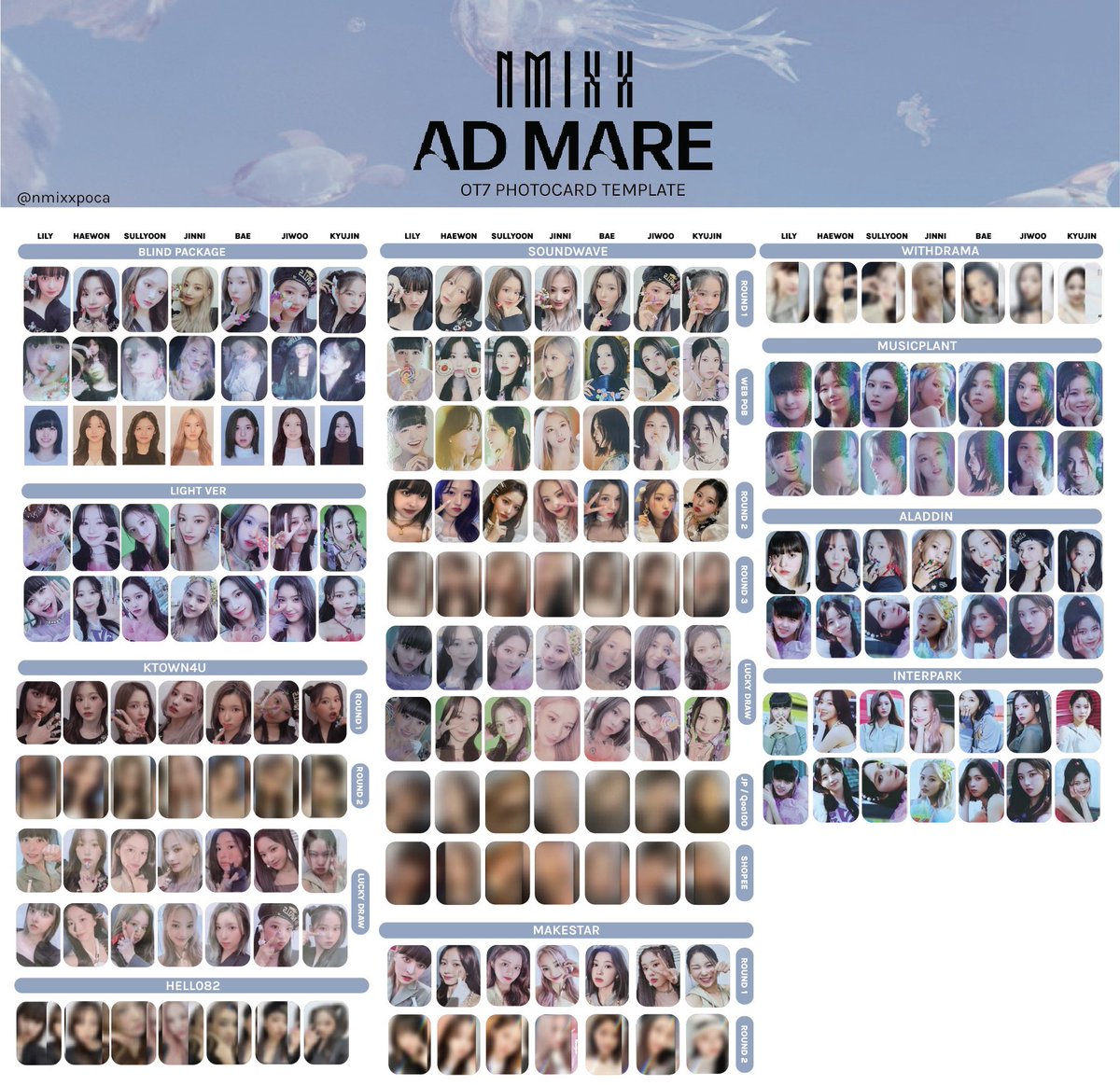 nmixxpoca's tweet photo. NMIXX PHOTOCARD TEMPLATE / NMIXX PC TEMPLATE / 엔믹스 포토카드 리스트 / 엔믹스 포카 리스트
UPDATED: 10/03/2022

♡ lily
♡ haewon
♡ sullyoon
♡ jinni
♡ bae
♡ jiwoo 
♡ kyujin

#NMIXX #엔믹스 https://t.co/ap2bviF6jK