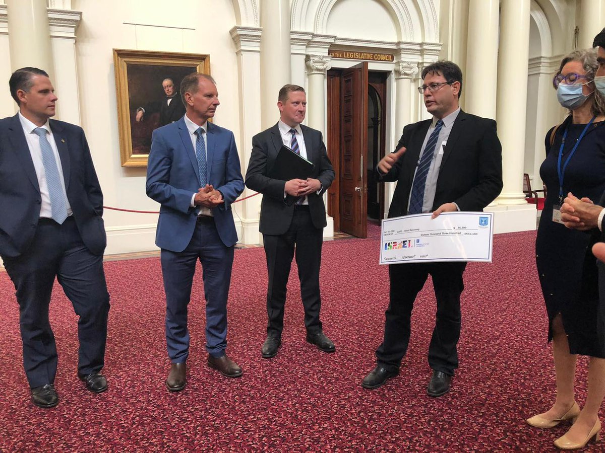 Yesterday 🇮🇱 DCM <a href="/RonGerstenfeld/">Ron Gerstenfeld</a> presented a donation on behalf of the Israeli Govt. to <a href="/GIVIT_AUS/">GIVIT</a> to support their clean-up efforts in flood affected communities in #Victoria, hosted by the <a href="/VicParliament/">Parliament of Victoria</a> Friends of Israel. <a href="/SouthwickMP/">David Southwick MP</a> 
<a href="/GIVIT_Juliette/">Juliette Wright OAM</a>