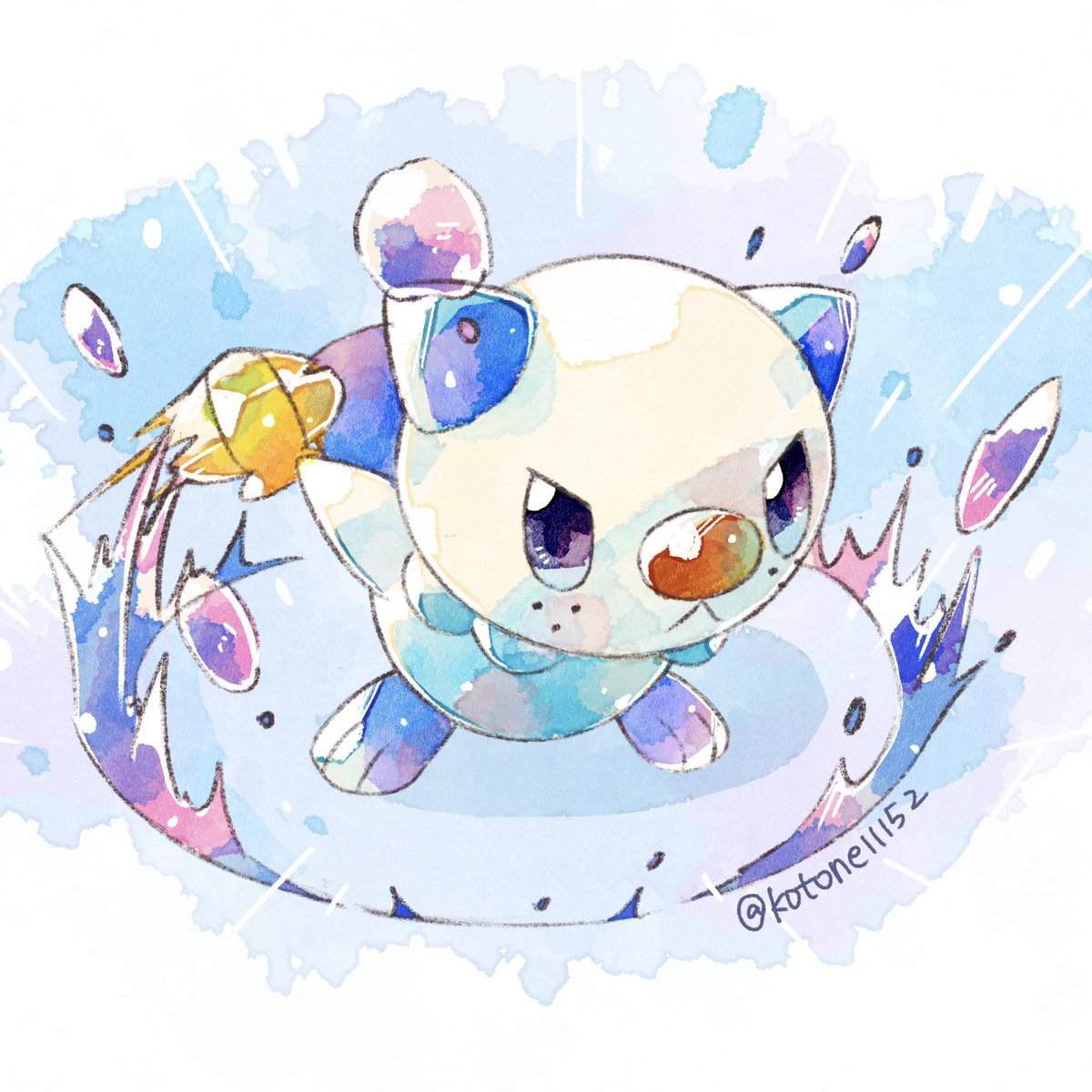 oshawott no humans pokemon (creature) solo closed mouth twitter username holding toes  illustration images