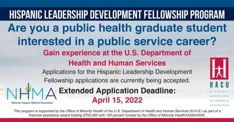 GPachecoDC1's tweet photo. I am encouraging Latino graduates &amp; recent graduates in public health to apply to the Hispanic Leadership Development Fellowship Program. We need more mid-level managers at HHS. #Publichealthschools#Latinohealthprofessionals https://t.co/Yt8abvGNcX