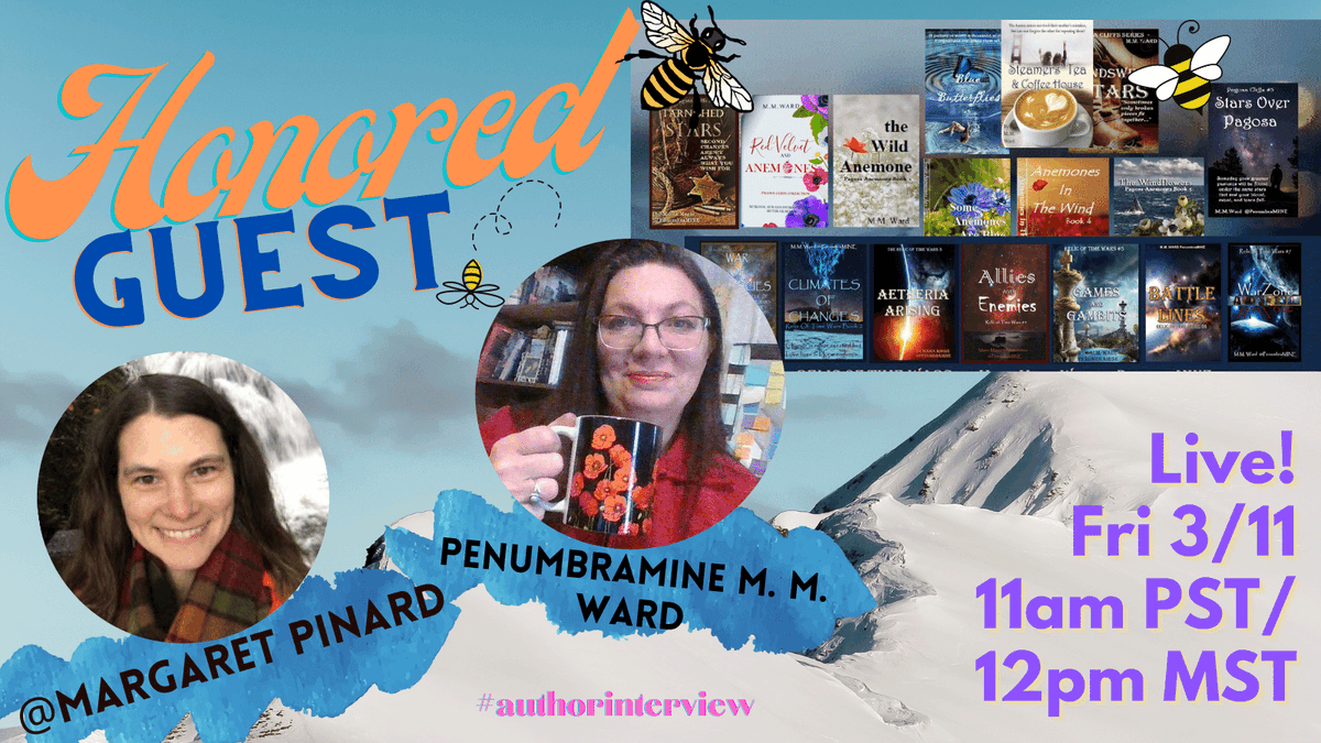 tastelifetwice's tweet photo. TMW! Join me at 11am PST for a livestream featuring well-loved pillar of the #Authortube community, Coloradan #prairiemama M.M. Ward! #penumbramine #mmward #mamamagie
https://t.co/gUNeKzG4pH https://t.co/ZcQQTV3Qfn