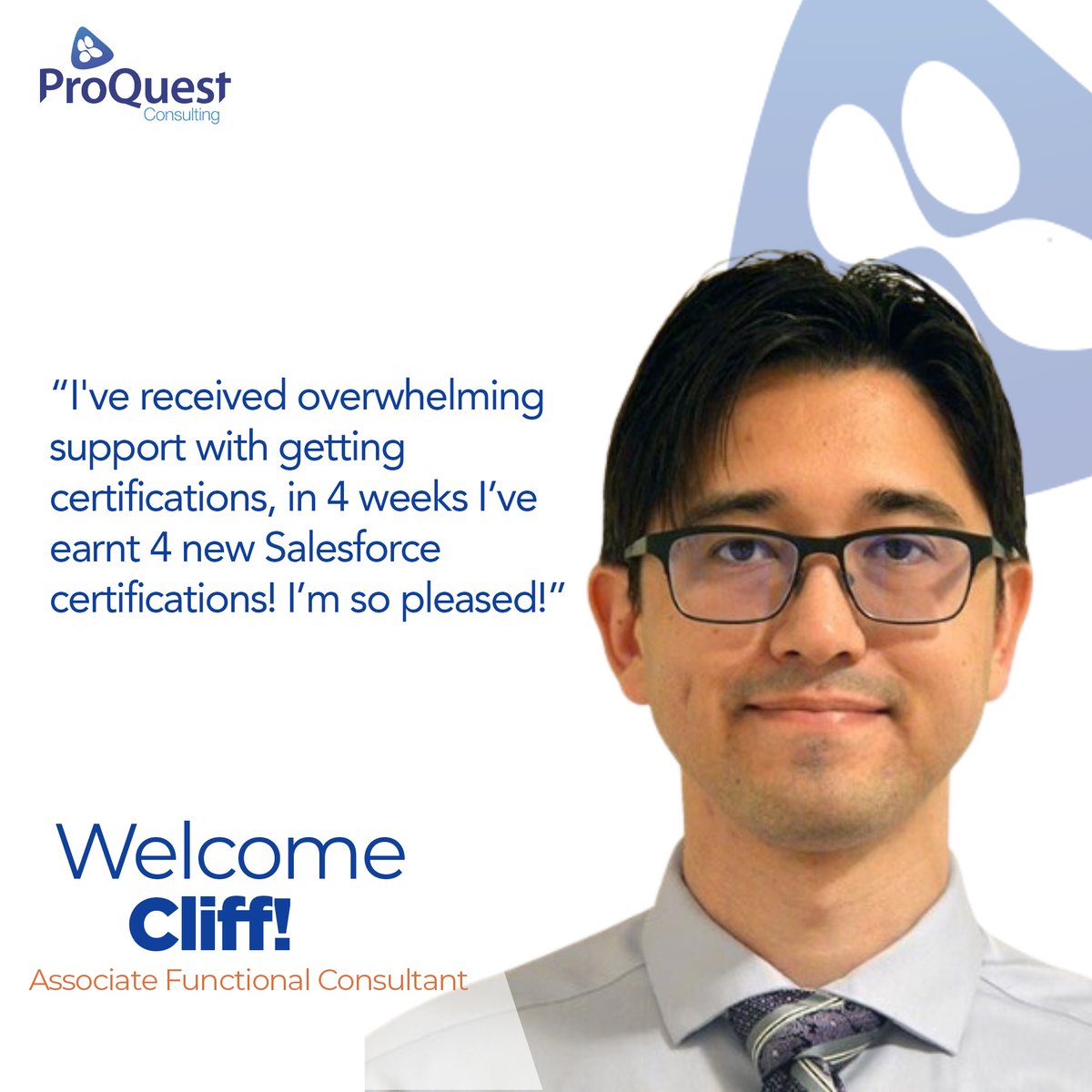 Cliff joined us last month as our new Associate Functional Consultant so we asked him a few questions to get to know him better! 🙌 🎤 📷 🥃

Find out more about Cliff here 👇
bit.ly/35DHgT3

#ProQuest #Salesforce #SummitPartner #team #culture