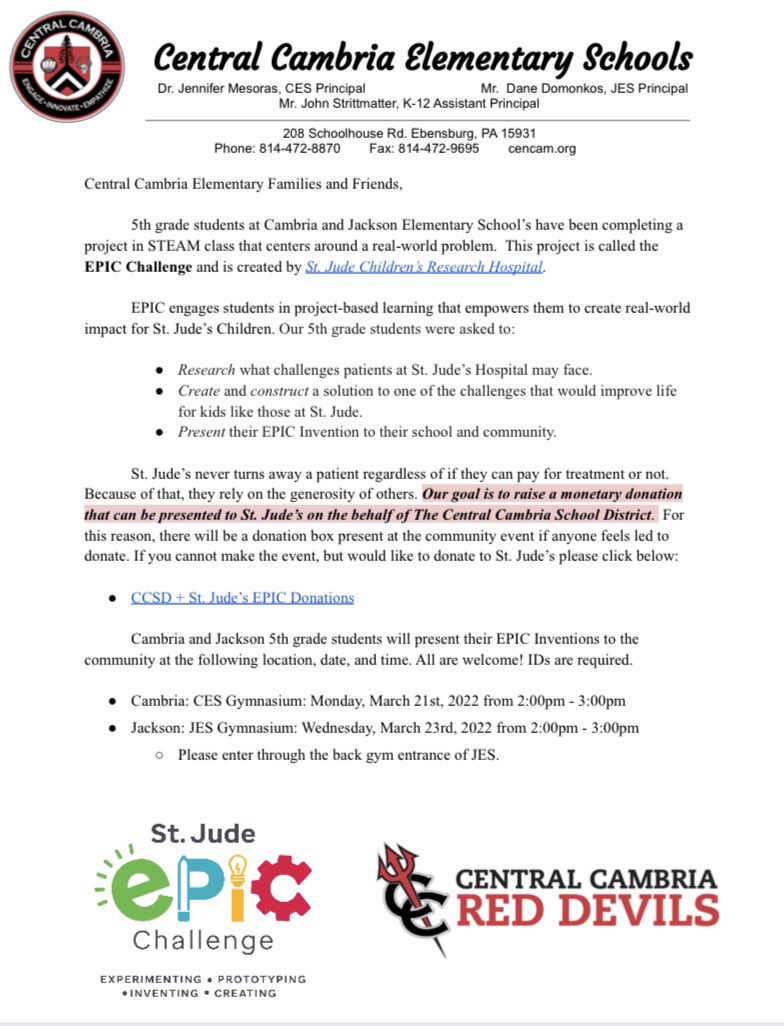 JacksonEl_CCSD's tweet photo. Students at Jackson and @CambriaElem participate in @StJude EPIC Challenge. Community events on 3.21 and 3.23  #WeAreCC @agehoffman https://t.co/MpjryqiZ2x