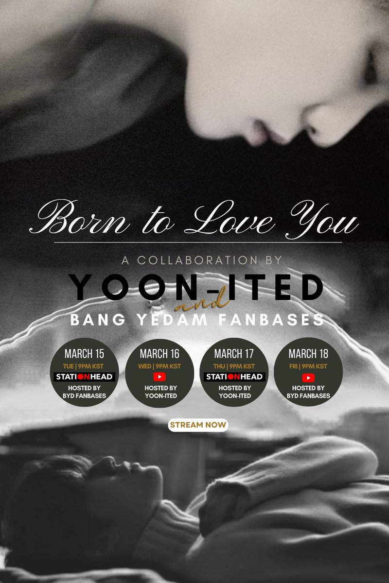 YedamStarIntl's tweet photo. We invite everyone to join the BORN TO LOVE YOU Streaming Party!

✨Hosted by TEAM YOONITED and BANG YEDAM Fanbases✨

Mark your calendars!

🎙Stationhead
🗓March 15 &amp; 17

▶️YouTube
🗓March 16 &amp; 18

#KANGSEUNGYOON #강승윤 @official_yoon_ #BANGYEDAM #방예담 @treasuremembers https://t.co/saX3pfg06K