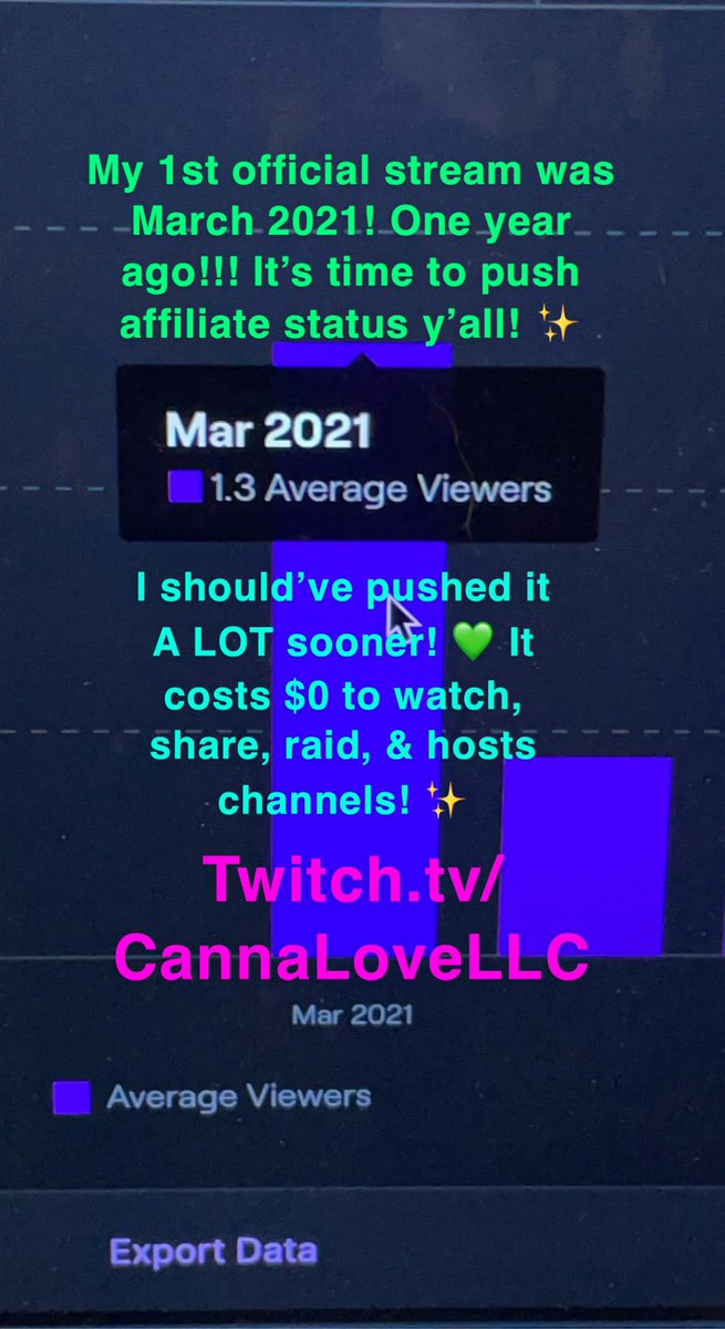NapierInge's tweet photo. I let a YEAR go by without pushing myself to get #affiliate on #twitch That’s okay, because it’s not to late! Let’s make this happen! I’m sitting at 2.04 for avg views. #420community #gamergirl to #gamerwoman #multiplayer #multigames #flowart Please share! ✌️💚🌎🚀✨THANKS!!! https://t.co/u6Szt0d3Hg