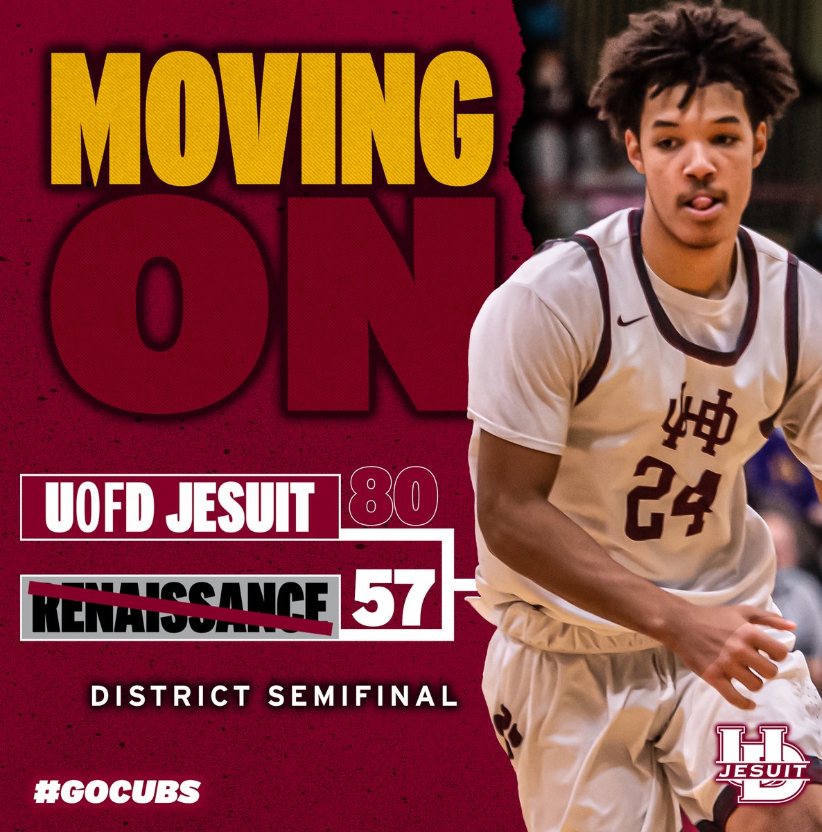 With a final score of 80-57, the Cubs move on to the District Final! Despite <a href="/Sonny_wilson3/">Jamarion “Sonny” Wilson</a> and <a href="/PhilRagan3/">Phil Jack</a> combining for 44 of our 80 points, tonight's MVP was the student section. Thanks for bringing the energy from start to finish. Let's do it again Friday! #GoCubs