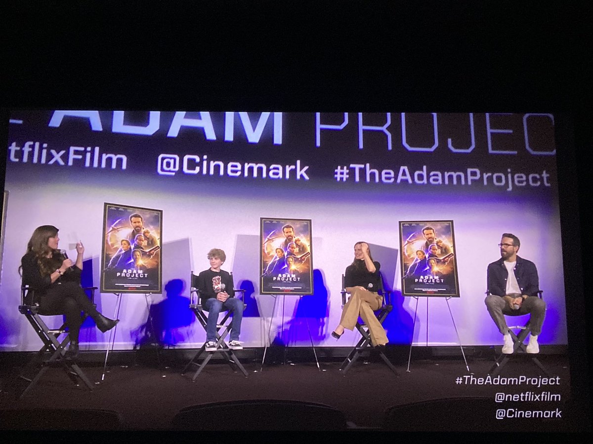 shelliecarson's tweet photo. Got to see an early release of 
#TheAdamProject  in the theater @cinemark by @NetflixFilm and it was really good! The Q&amp;A afterward was so much fun! If you get the chance, the theater made the effects much better. Either way, it’s awesome! Comes out Friday! https://t.co/TIPkhMYZDS