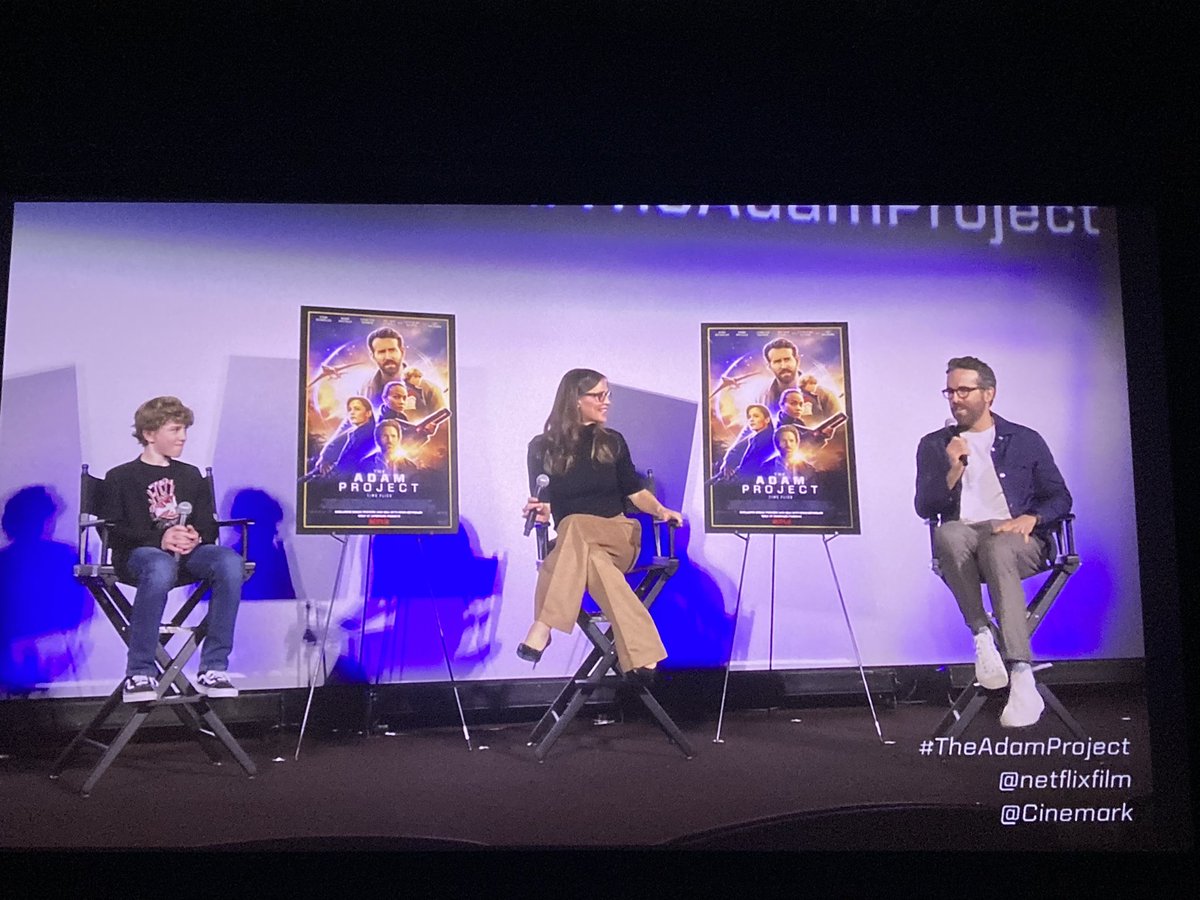 shelliecarson's tweet photo. Got to see an early release of 
#TheAdamProject  in the theater @cinemark by @NetflixFilm and it was really good! The Q&amp;A afterward was so much fun! If you get the chance, the theater made the effects much better. Either way, it’s awesome! Comes out Friday! https://t.co/TIPkhMYZDS