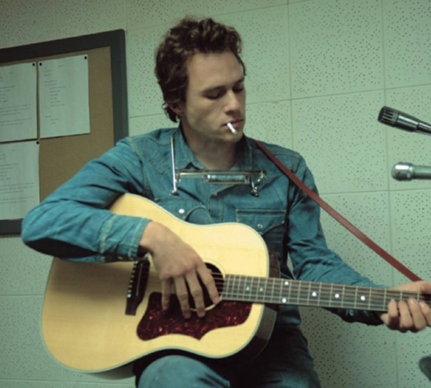 "i was definitely a fan of dylan. i think dylan was definitely someone who i had scheduled somewhat, in the future, to become obsessed by. i do get obsessed with people, especially musicians and artists" 

heath played bob dylan in 'i'm not there' (2007)