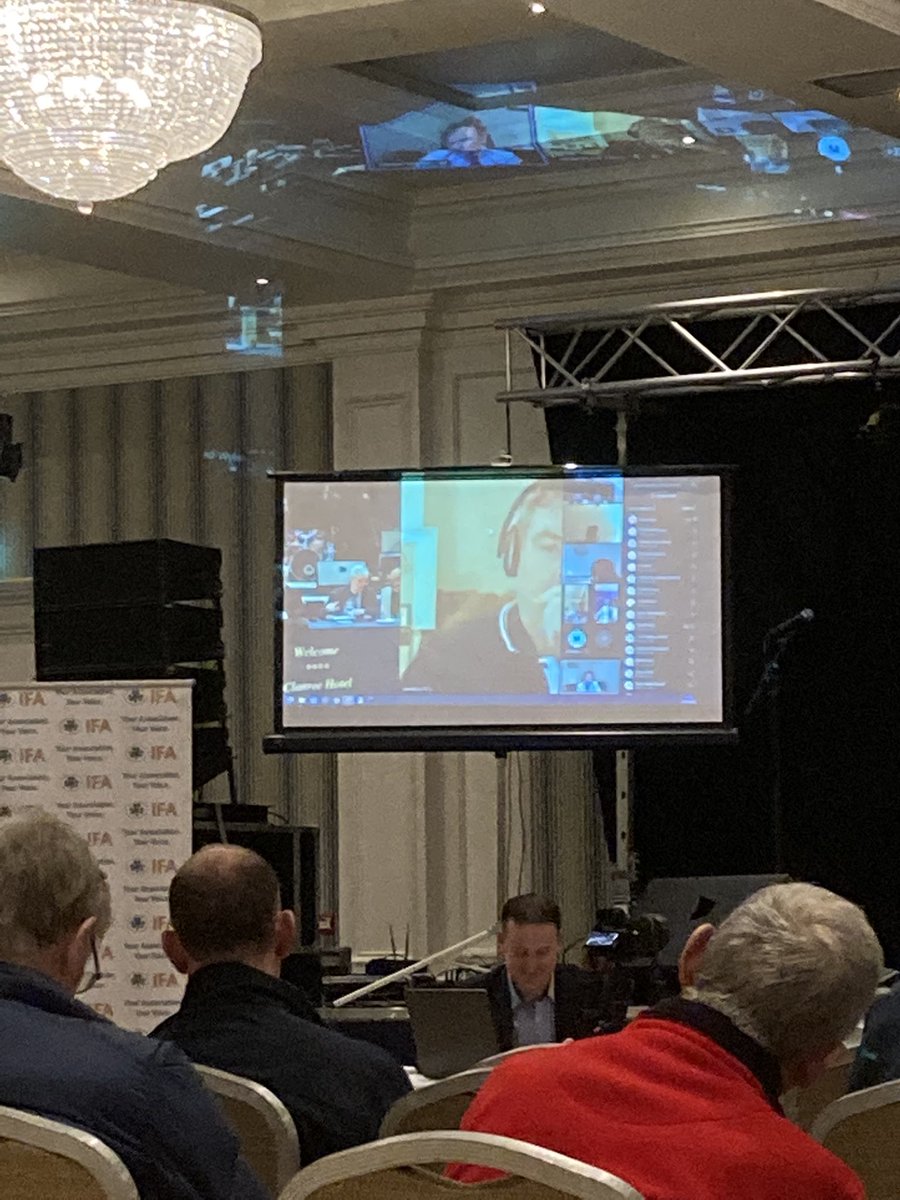 DonegalIfa's tweet photo. @IFAmedia  National Grain Chairman Kieran McEvoy address the @DonegalIfa  meeting in the Clanree hotel from his home in Laois. Technology at its best. https://t.co/zYwhBjUHVI
