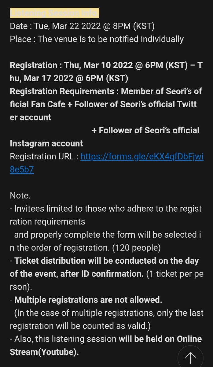 forSeori_Ina's tweet photo. 220310 | [#Atispaus notice on Daum Fancafe] 

Listening section offline dan online 

*Lengkapnya di gambar 

#Seori #서리 https://t.co/Wu7M9699NH