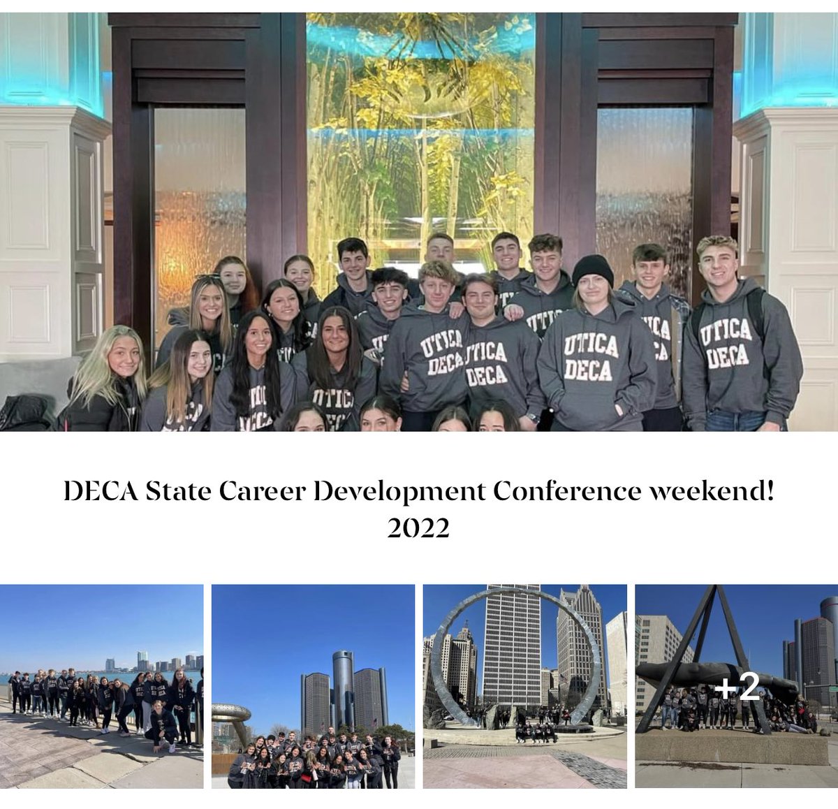 Utica DECA is in the D! First in-person states since 2019! Can’t wait to see how well these kids do! Good luck. Go U! 🙌
