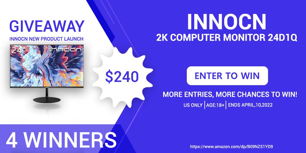 InnocnOfficial's tweet photo. 🥳INNOCN New Product Launch Giveaway🥳
$240 INNOCN 2K Computer Monitor #24D1Q Giveaway
Enter👉: https://t.co/Q1l323QnMR
🥳Bonus Entries🥳: 
Comment with your #destopsetup photos ,ideas ,suggestions and thoughts. 
Tag your friends in the comments
 #INNOCN #2kmonitor #giveaway https://t.co/Hmbibk83kV