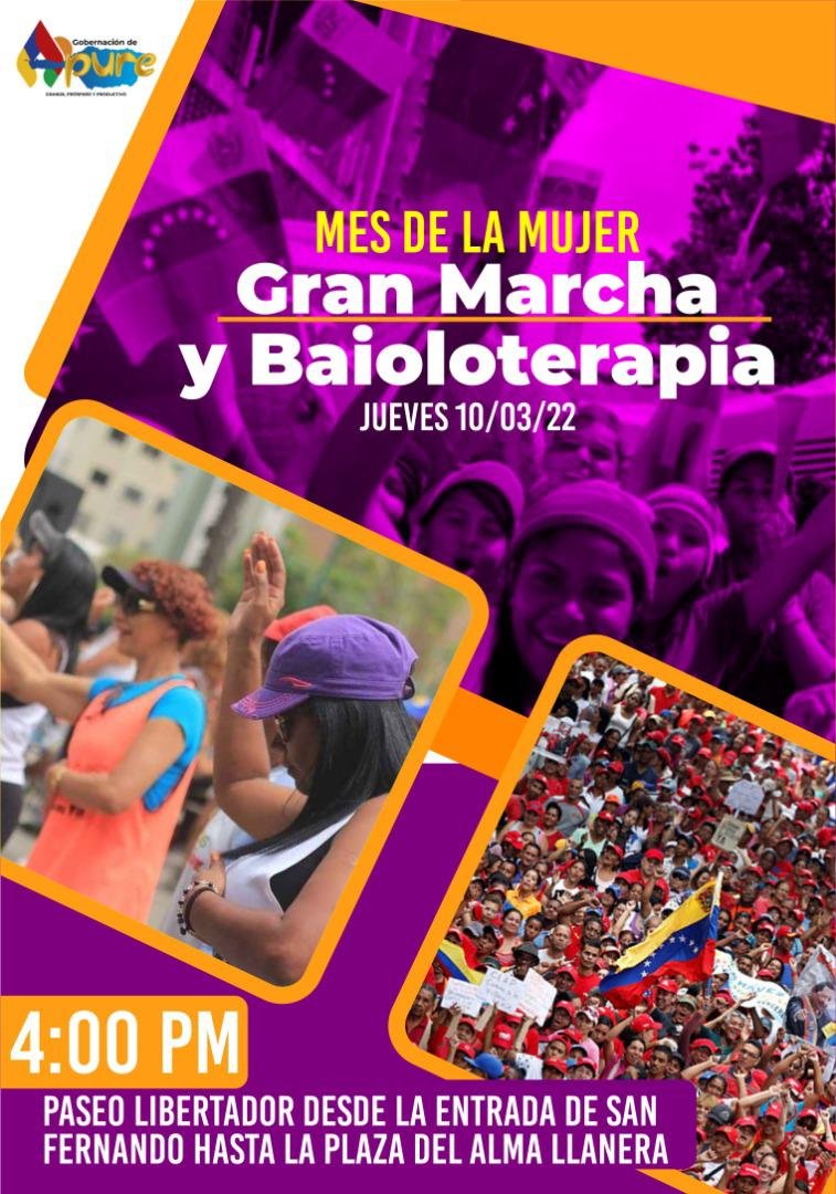 Mañana a las 4:00 pm, marchan las mujeres de Apure, en el marco de la gran jornada por el mes de la mujer <a href="/NicolasMaduro/">Nicolás Maduro</a> <a href="/dcabellor/">Diosdado Cabello R</a> <a href="/delcyrodriguezv/">Delcy Rodríguez</a> <a href="/PartidoPSUV/">PSUV</a> <a href="/PSUVEnApure/">PSUV Apure</a>