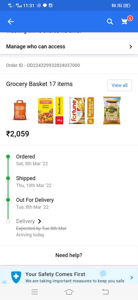 gaura190's tweet photo. @flipkartsupport @jagograhakjago @ekartlogistics 
Dear Sir , I have ordered some grocery items. Which was delivery date 8th March. Till l have not recieved. Lot of sms recieved also informed customer care not responsible for me. Please take necessary action @jagograhakjago https://t.co/KXUl4g1raD