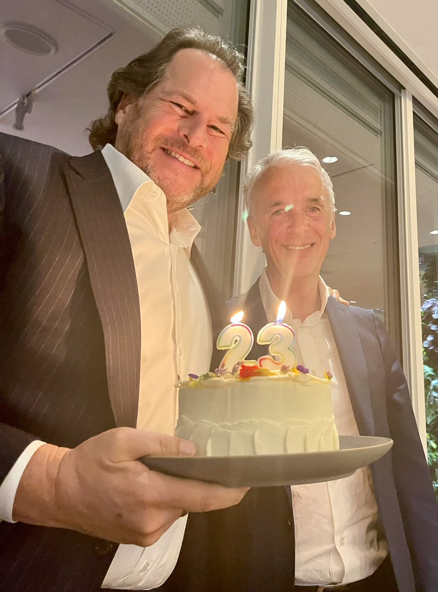 Benioff's tweet photo. Happy 23rd Salesforce! ❤️ https://t.co/3PX4qvLfik