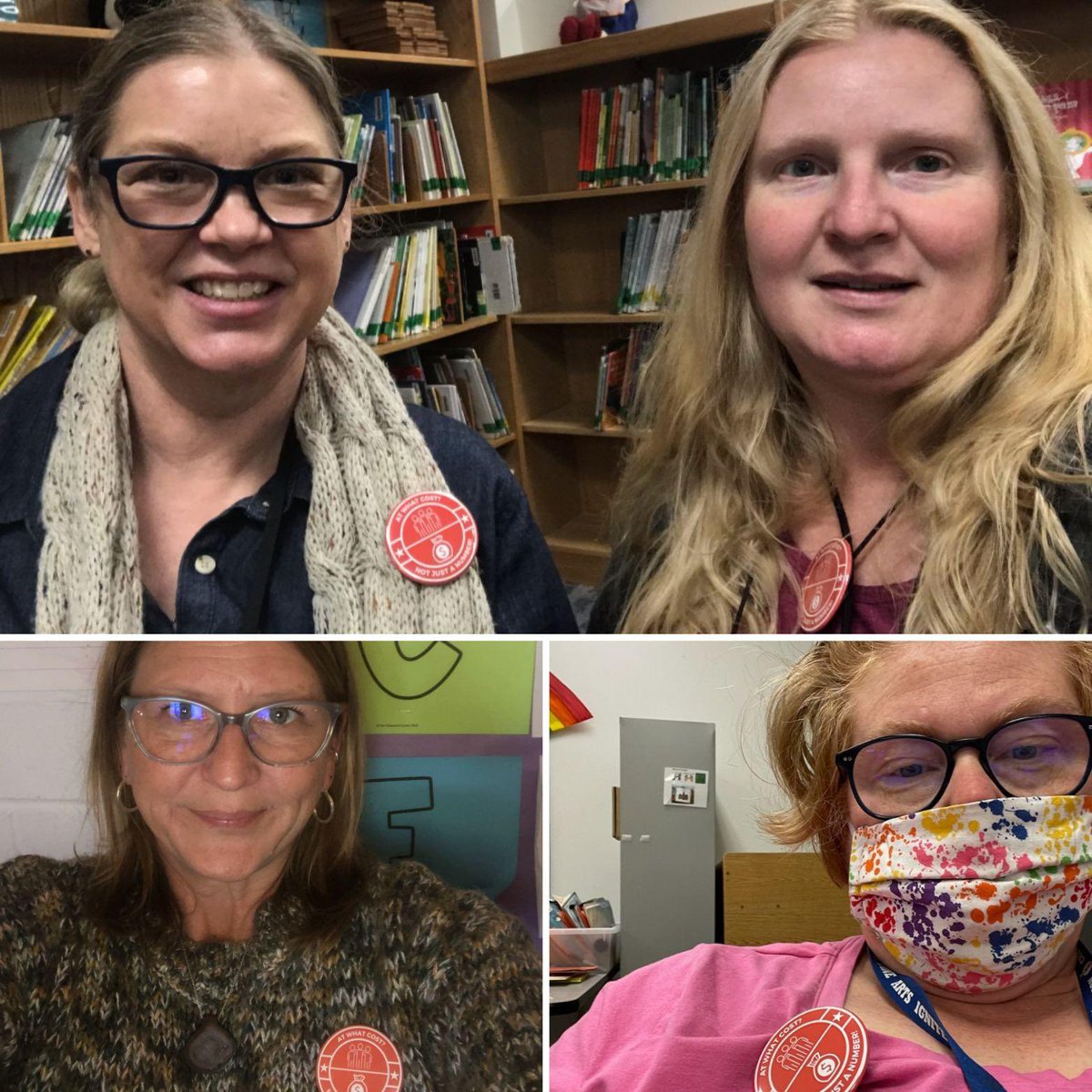 kallisonteach's tweet photo. J. Houston staff showed up for @EdAustin_TX #AtWhatCost button day! I am honored to work with everyone here, and we demand that AISD puts people over $ https://t.co/XfgL6Ow2aJ