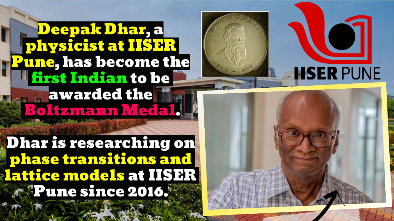 IISER Pune physicist Deepak Dhar has become the first Indian to win the Boltzmann medal