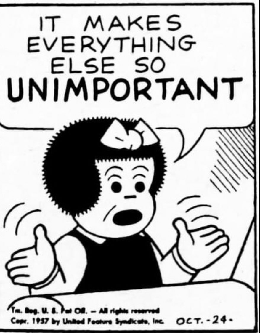 erniebushmiller's tweet photo. SNAP! 

Nancy capitalizes on a grim reality.

#nancy #nancycomics #erniebushmiller #inkspill #spilledink #atombomb https://t.co/5du4ZiLcEY