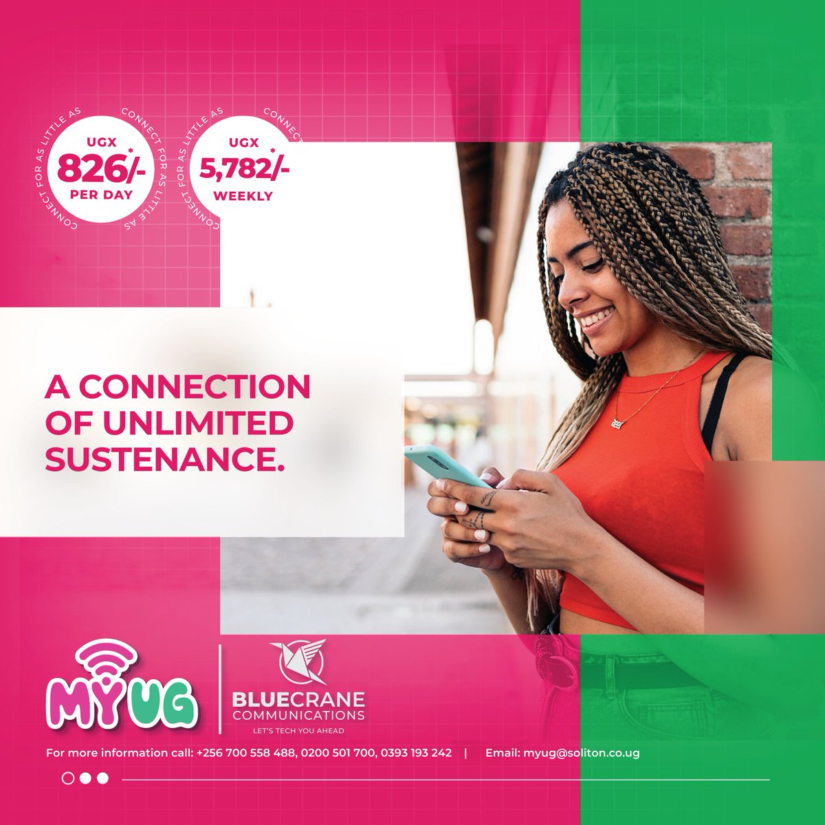 MYUGOfficial's tweet photo. A week to celebrate the superwomen, Make her connected throughout the week with unlimited browsing  on #MYUG internet at UGX826 daily or UGX5,782 weekly.  Tap the link for the nearest hotspot locations: https://t.co/hMZk1t6sXh
#Internet #StayConnected #Wifi #BreakTheBias https://t.co/KDGic8GzAW