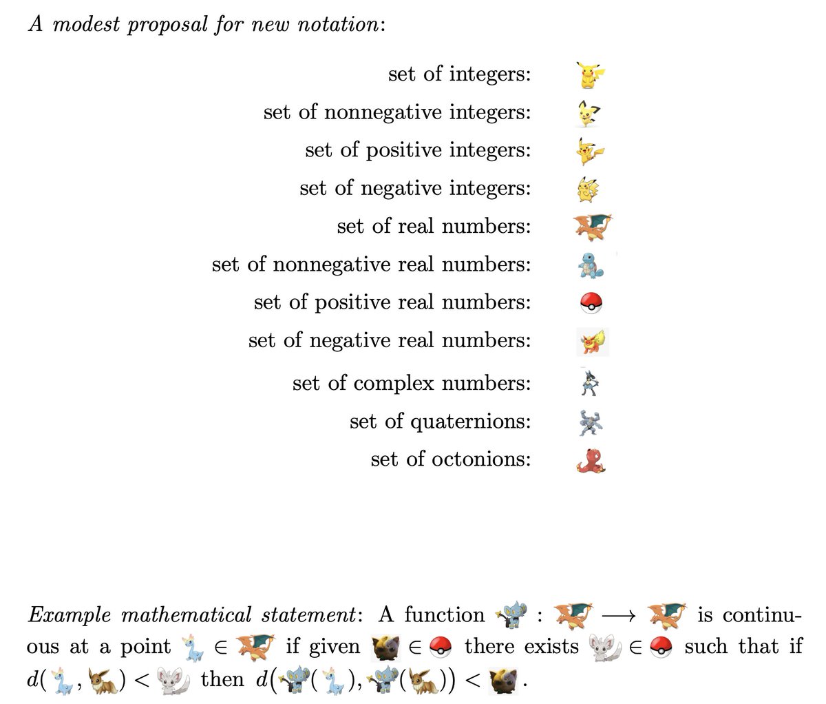 In the last few days, I have seen some discussions on Twitter of mathematical notation.

As a service to the mathematics community, I have decided to propose some new notation, which I am sure that we will all be happy to adopt.