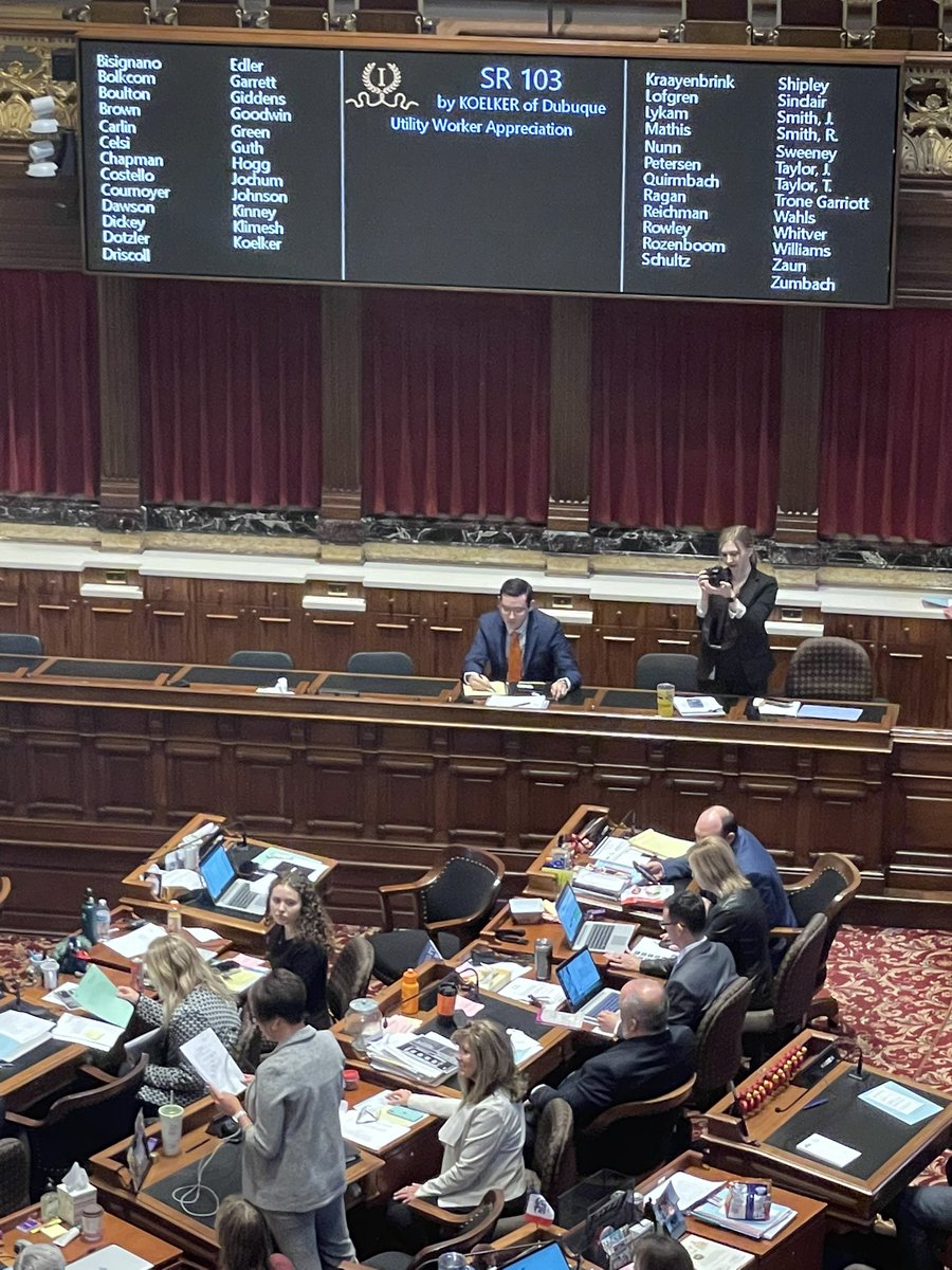 Kevin4RECs's tweet photo. Yesterday @CarrieKoelkerIA introduced &amp; the IA Senate adopted SR103 to declare 3/8 as Utillity Worker Appreciation Day annually, the @IowaRECs are grateful 2 Sen Koelker &amp; those who understand what these hard working men &amp; women face when the lights go out #ialegis @iaruralpower https://t.co/gYCfMd0Mon