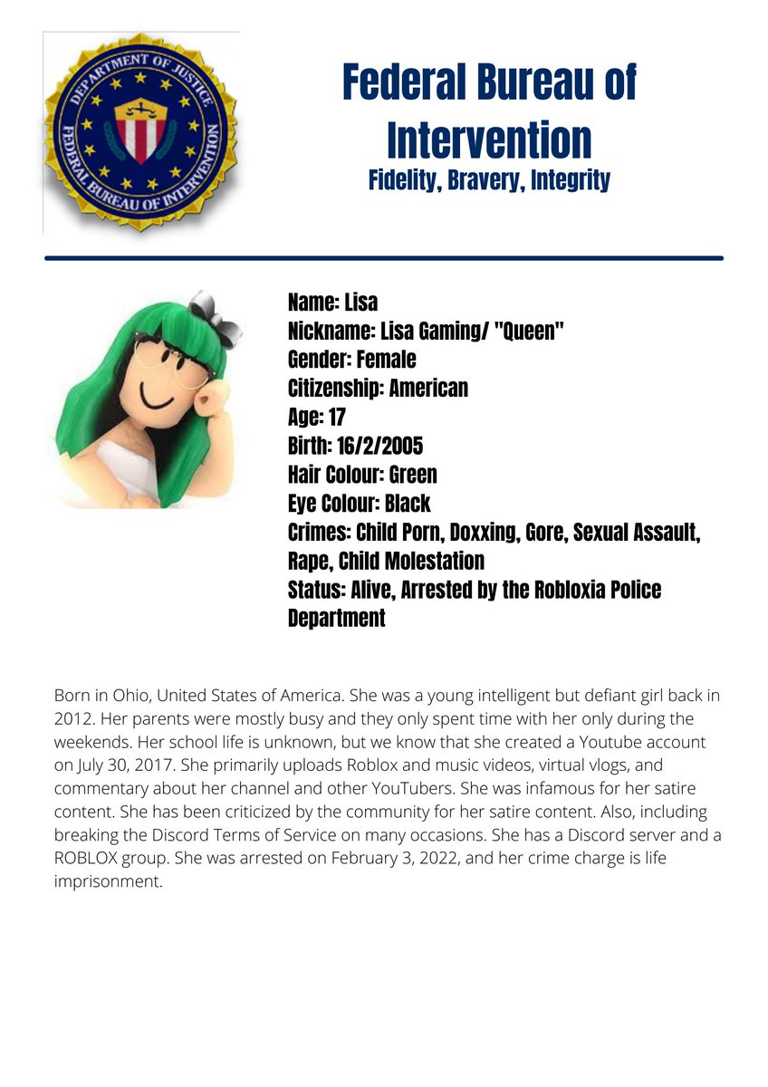 RobloxG08285756's tweet photo. FBI Lisa's reports, and the #Lisafiles report.
#robloxdrawingcartoon #robloxdrawing #roblox
(This is a fictional report, do not take the story seriously.) https://t.co/lrlAscXiDr